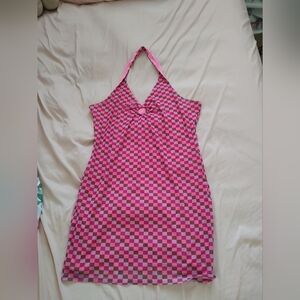 Pink Checkered Halter Dress